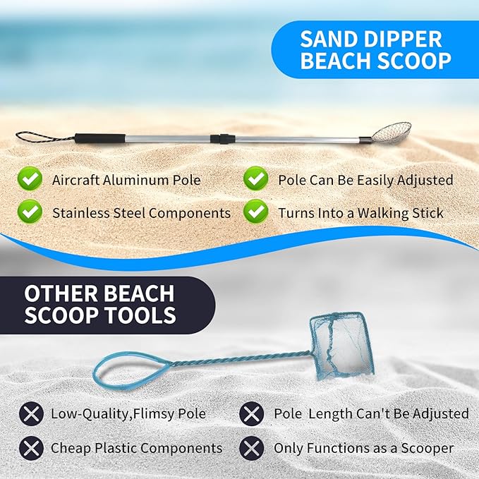 2 Pcs Beach Sand Sifter, Shark Teeth Sifter Shell Shovel Rock Scooper with Beach Scoop Shovel and Sifter Tool for Picking Up Shells Beachcombing & Rock Hunting
