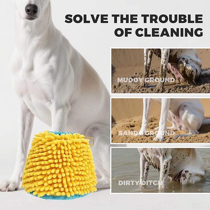 ETIAL 2-in-1 Dog Paw Cleaner & Dryer Cup with Built-In Towel, Portable Pet Foot Cleaning Washer for Mud, Dirt, Sand, and Water, Machine Washable, Foldable Design for Travel (S)