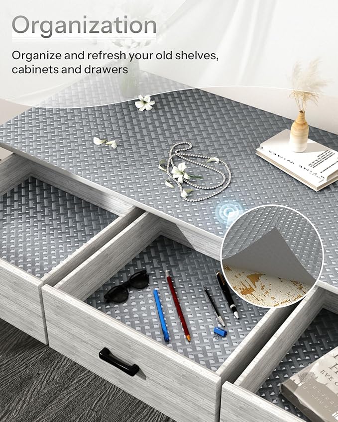 Shelf and Drawer Liner for Kitchen Cabinet, Non-Adhesive 18in x 120in Waterproof Contact Paper Refrigerator Liners Thickened Durable EVA Material Non Slip Mat for Dresser Cupboard Pantry Protector