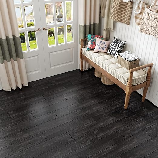 CRE8TIVE 24-Pack Dark Grey Wood Plank Vinyl Peel and Stick Floor Tile - Waterproof 6"x36" Self Adhesive Flooring for Bathroom, Kitchen, Bedroom - Temporary Wood Look
