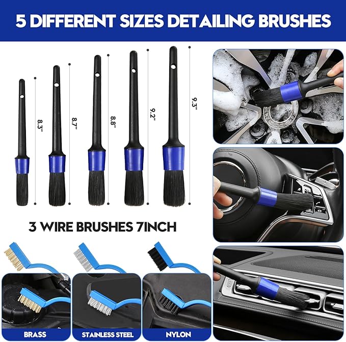 39Pcs Car Detailing Kit, Car Detailing Brush Set, Car Wash Cleaning Kit, Car Detailing Brushes, Professional Car Care Kit for Interior Exterior Wheels, Blue