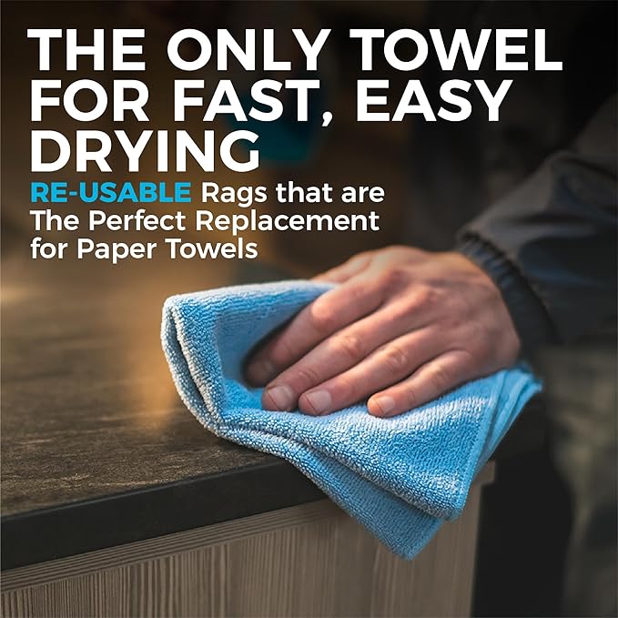 The Rag Company - All-Purpose Microfiber Terry Cleaning Towels - Commercial Grade, Highly Absorbent, Lint-Free, Streak-Free, Kitchens, Bathrooms, 300gsm, 16in x 16in, Red + Grey + Black (12-Pack)