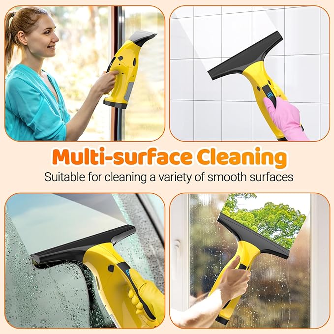 Kiato Window Vacuum Squeegee Cordless, Rechargeable Window Vacuum Cleaner with 2 X Squeegee (11”+ 6.7”), Electric Window Vac for Windows, Tiles, Mirrors, Showers, Glass, 2200mA, WC09