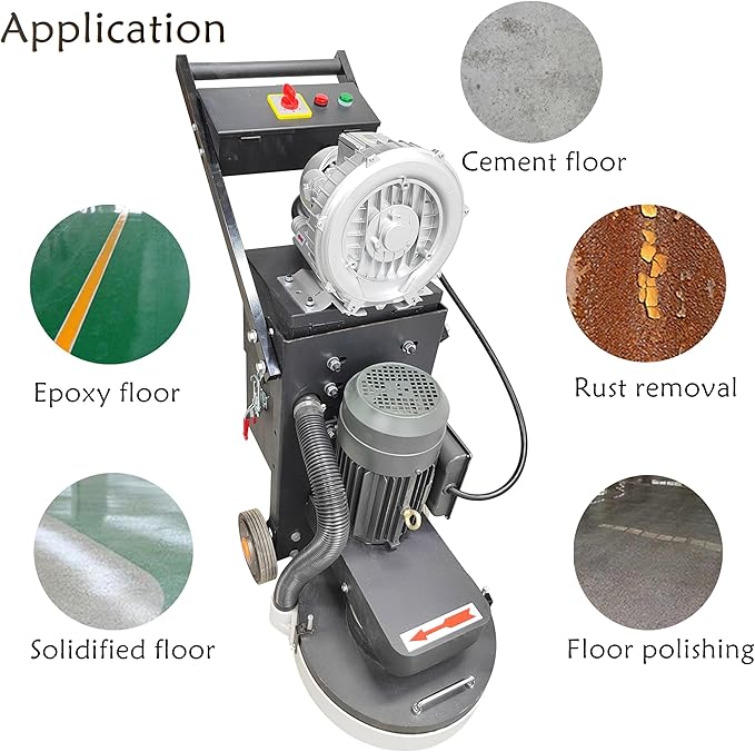 TECHTONGDA Concrete Floor Grinder Polisher 5-Head Grinding Base 14.9in Grinding Width 20L(4.399Gal) Dust Collection Box for Construction Sites Industrial Workshops Garage 220v/4kW