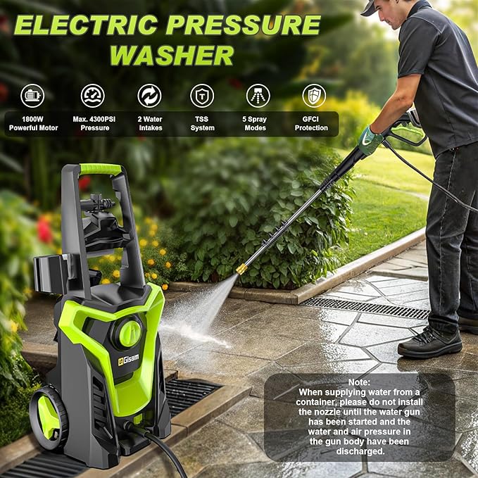 Pressure Washer, Portable Power Washer, 4 Nozzles & Detachable Foam Cannon for Easy Use, Home/Driveway/Car Wash/Patio/Fence Power Washer with Surface Cleaner