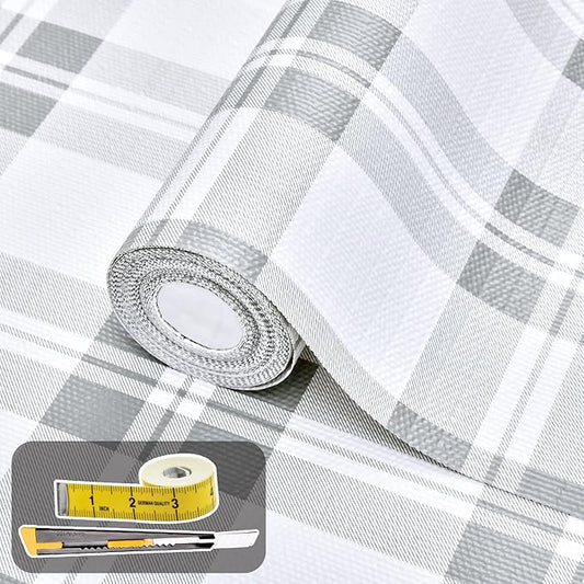 Drawer and Shelf Liner for Kitchen Cabinet: 17 in X 20 Ft Non Slip Waterproof Shelf Paper Non Adhesive Refrigerator Liners Light Grey Lattice Easy Liners for Bathroom