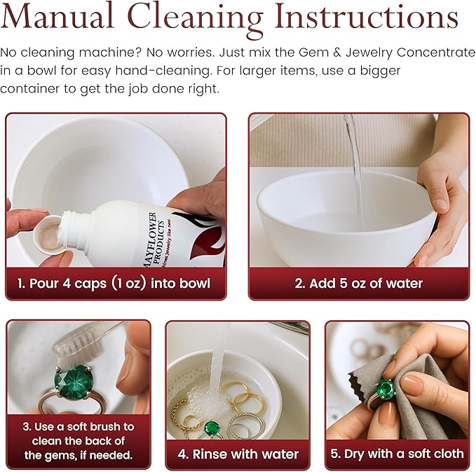Mayflower Jewelry Cleaner for Ultrasonic Machine Made in USA Non Toxic Tarnish Remover Solution Concentrate 2-pack for Cleaning Gems Diamond Rings Silver Gold and Platinum. Cleans Eyeglasses (16 oz)