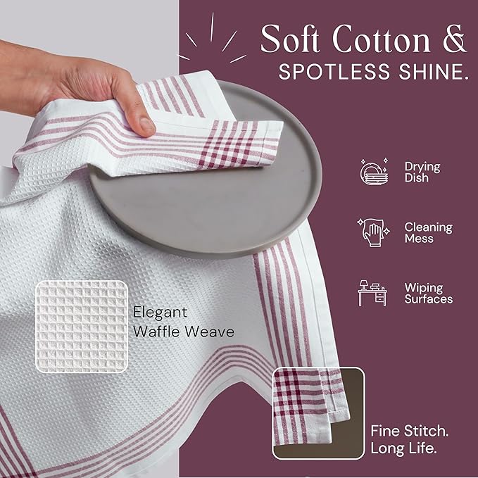 Waffle White & Multi Colors Kitchen Towels Set of 4, 100% Cotton, 16x26 inches, Quick Dry Dishcloths, Ideal Dish Towel for Drying, Wiping - Indigo Blue, Red, Dark Green, Burgundy