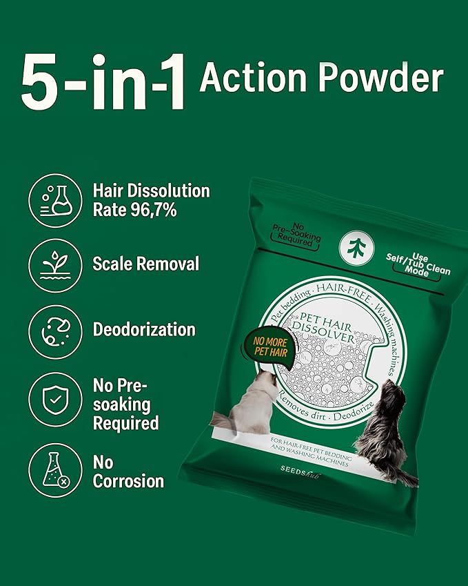 Pet Hair Dissolver for Washing Machine - Dog & Cat Hair Remover, 96.7% Hair Dissolution, Stain/Hair Remover for Laundry, Up to 6 Months of Use, HE/Top/Front-Load Compatible, Septic Safe