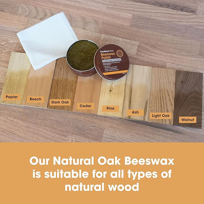 Furniture Clinic Premium Natural Oak Beeswax Polish (6.8oz/200ml) | Condition, Restore, Protect, & Waterproof Wood Furniture | Natural Wax for all Wood Types & Colors - Oak, Teak, Dark & Light