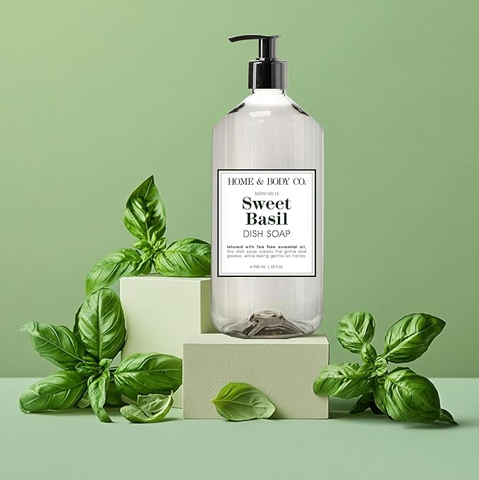 Home & Body Co. Sweet Basil and Meyer Lemon Dish Soaps, 32 fl oz, Set of 4