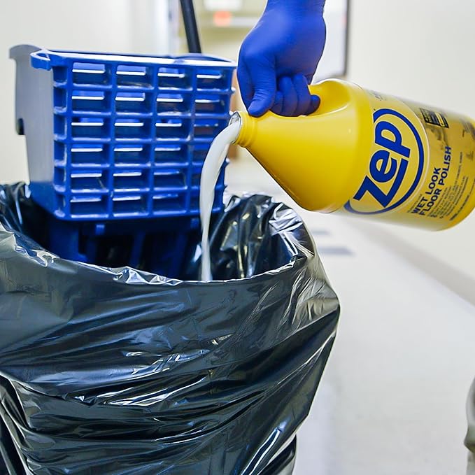 Zep Commercial Wet-Look Floor Polish, 4-1 Gallon Bottles, Protects Against Spots, Stains and Scuffs, Slip-Resistant High Gloss Finish (ZUWLFF128)