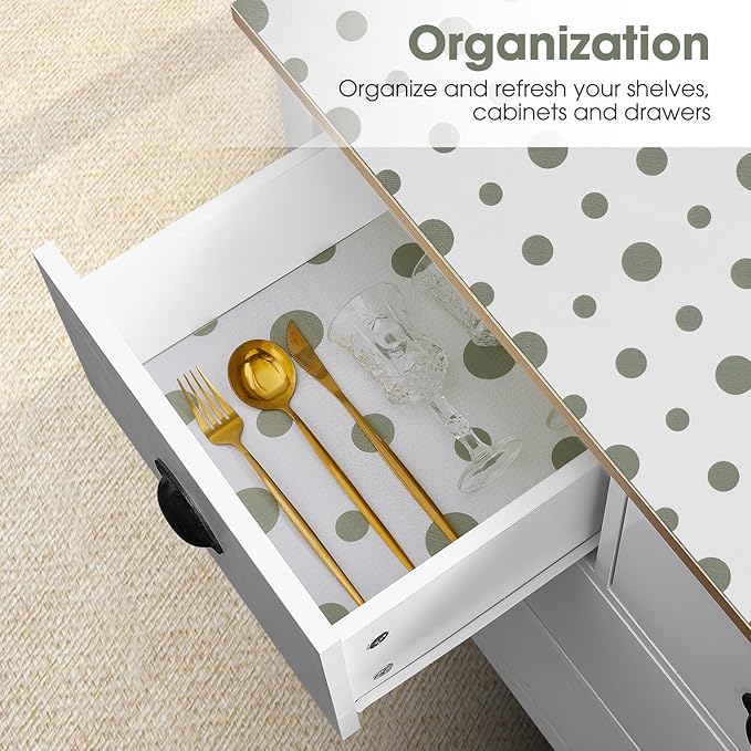 Drawer and Shelf Liner, Non-Slip Kitchen Cabinet Liners Non-Adhesive Thick Strong Grip Waterproof Washable Mats Protect Dresser Shelves Cupboard Bathroom Cabinets, Polka Dot, 24 in X 30 FT