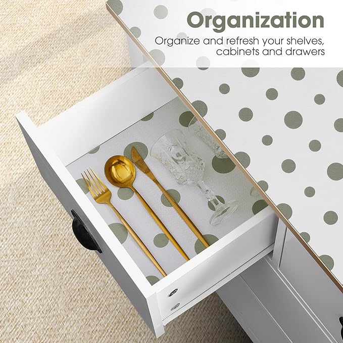 Drawer and Shelf Liner, Non-Slip Kitchen Cabinet Liners Non-Adhesive Thick Strong Grip Waterproof Washable Mats Protect Dresser Shelves Cupboard Bathroom Cabinets, Polka Dot, 18 in X 20 FT