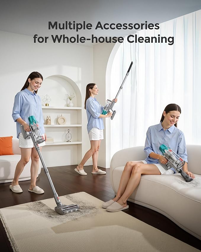 V6 Cordless Vacuum Cleaner,600W Stick Vacuum with LED Touch Screen,70Mins 50KPA Self-Standing Wireless Vacumm,Upgraded Anti-Tangle Vacuum Cleaner for Home,Pet Hair,Carpets,Floor,Green