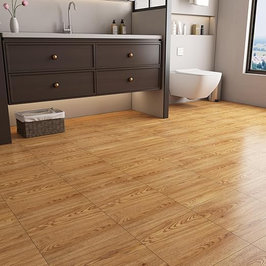 Yenhome Peel and Stick Floor Tile Brown 6"x36" Self-Adhesive Vinyl Flooring, Waterproof Wood Look Easy to Install Sticky Tiles for Kitchen, Bathroom - Durable, Brown 17 Sheet Floor Tiles