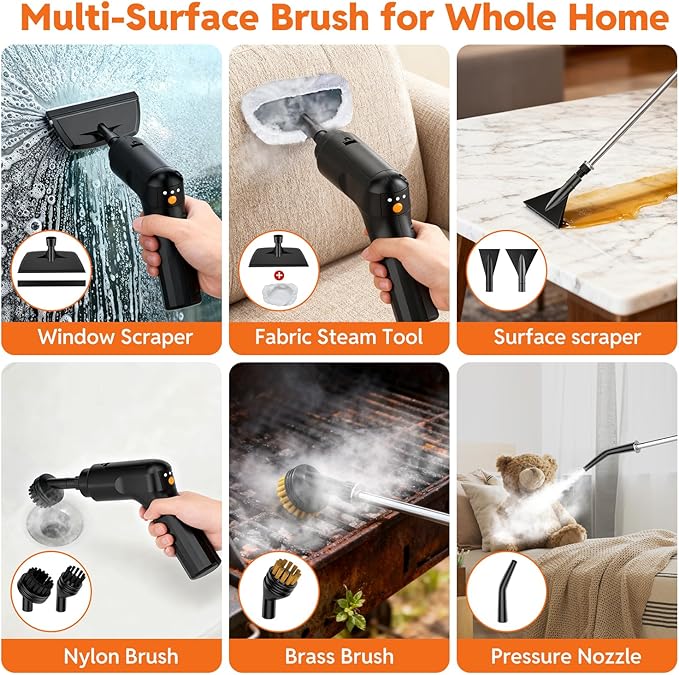Steam Cleaner for Home & Car-2500W Portable Handheld Steamer for Cleaning with 3-Level Handle, 15s Heat-Up, Large Tank, 16 Accessories - Clean Grease, Grout, Tile, Floor, Couch, Dirt, Furniture