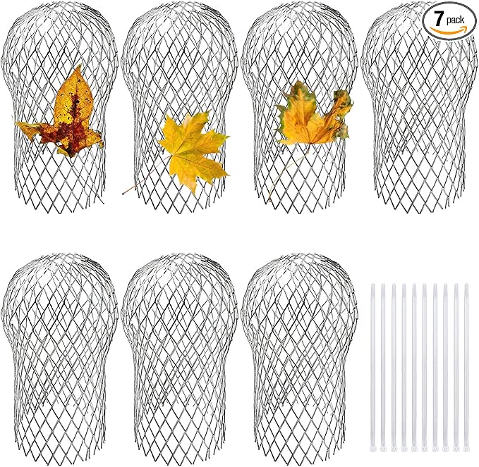 7 Pack Gutter Downspout Guard, Gutter Guard Mesh Aluminium 3.5 Inch Downspout Filter Strainer Adjustable Screen Protector for Prevent Leaf Debris Rodent Blocking, with 10 Cable Ties (7)