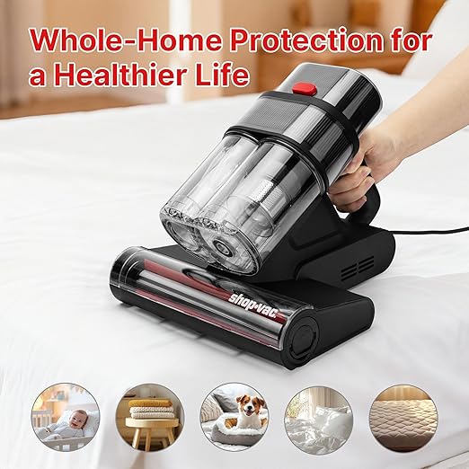 Shop-Vac Mattress Vacuum Cleaner, 14KPa Powerful Bed Vacuum with 253.7nm UV-C Light, 36960 RPM/Min Tapping, HEPA Filter & Ultrasonic, Dual Cup Filtration, for Bed, Sofa, Couch, 400W, 15.4 ft Corded