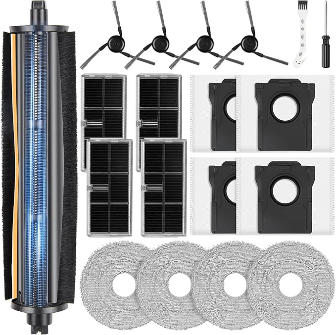 19 Pcs TriCut Brush Accessories Kit for Dreame X40 Ultra/X40 Master/L40 Ultra/Mova P10 Pro Ultra/Mova P50 Pro Ultra, include 1 Brush, 4 Dust Bags, 4 Filters, 4 Mop Pads, 4 Side Brushes, 2 Tools