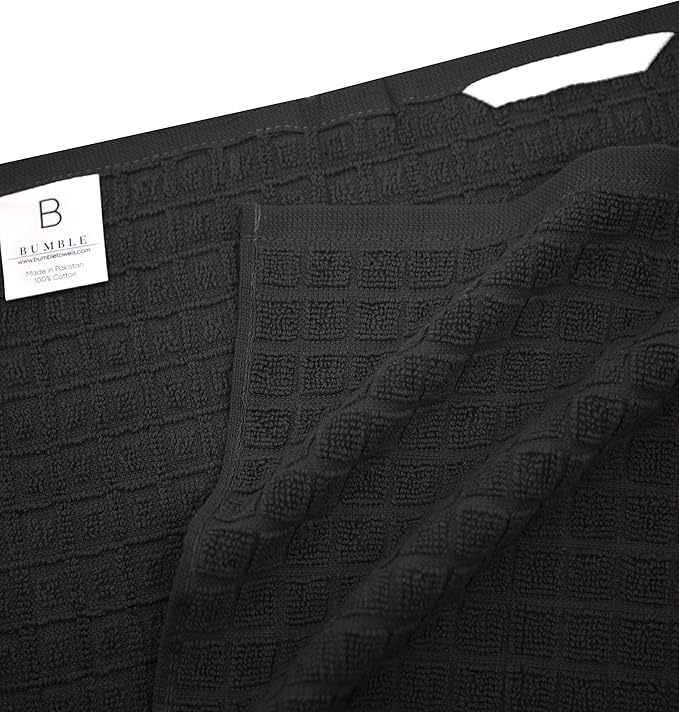 Premium Kitchen Towels (20”x 28”, 6 Pack) | Large Cotton Dish Towels | Flat & Terry Highly Absorbent Kitchen Linen Set with Hanging Loop | Black Check