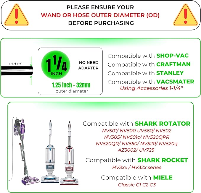 Upgraded Hardwood Floor Attachment with Horse Hair Soft Bristles & Flexible Brush Head for Vacuum Cleaners Using 1 ¼'' (1.25inch) (32mm) Accessories - Work on Low Carpet & Wood/Bare/Tile/Hard Floors