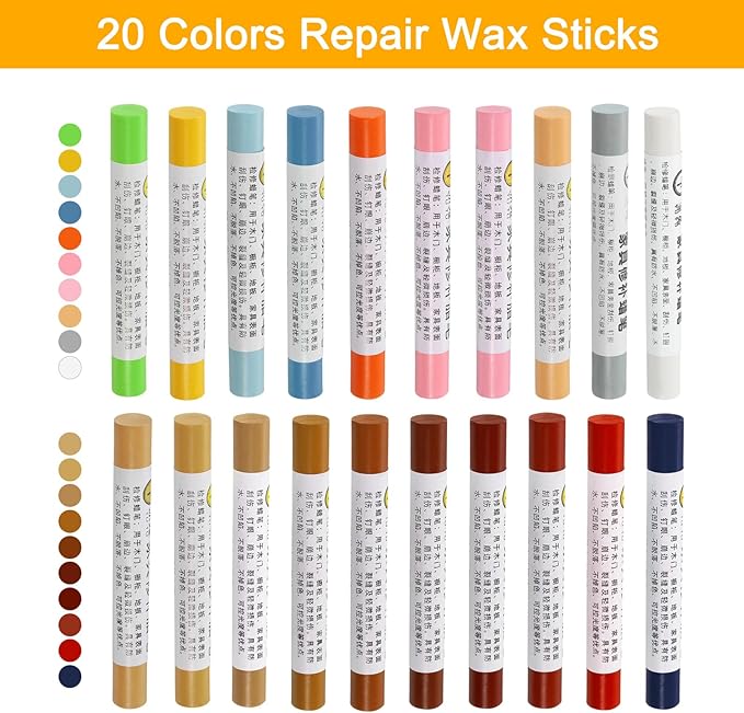 uxcell Furniture Repair Wax Crayons Kit, 20Pcs - Wood Filler Stick, Touch Up Furniture Markers - for Scratches Holes Tables Desks Wooden Floor Laminate Covers, Color Series