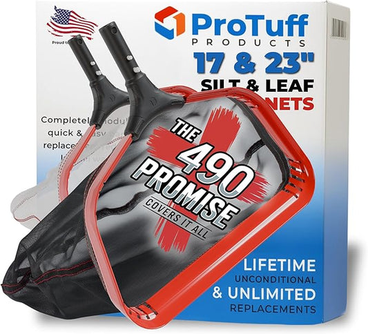 ProTuff PRO Ultimate Silt & Leaf Rake Bundle - 490 Promise Unlimited & Unconditional Replacements - 2-Items: 23" Medium & 17" Fine Mesh Pool Cleaner for Sand, Silt, Pollen, Leaves & Twigs