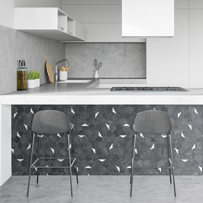DICOFUN Hexagon Tile Mixed Metal Peel and Stick Backsplash, Self Adhesive Mosaic Tiles for Kitchen and Bathroom (1, Black Slate and Silver)