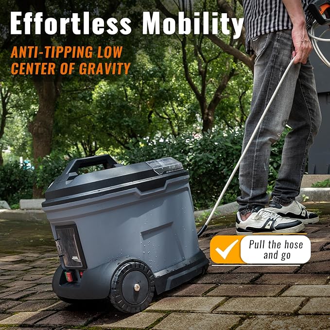 cPX4000 Portable Cordless Pressure Washer with 4.5 Gallon Tank & 4 Wheels, 725 PSI True Pressure, 4.0Ah Battery Power Washer for Car Washing, Camping Shower and Outdoor Rinsing