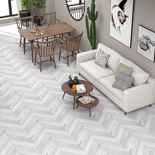 Oxdigi Peel and Stick Herringbone Vinyl Flooring Roll 23"x 393"/64 Sq.Ft, Self Adhesive Vinyl Floor Tiles Wood Plank Flooring Waterproof Wear-Resistant for Any Room, DIY Floor Coverings, Off-White