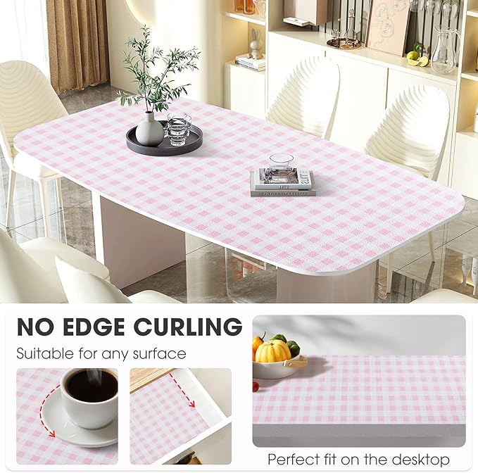 Drawer and Shelf Liner, Non-Slip Kitchen Cabinet Liners Non-Adhesive Thick Strong Grip Waterproof Washable Mats Protect Dresser Shelves Cupboard Bathroom Cabinets, Pink Plaid, 18 in X 20 FT