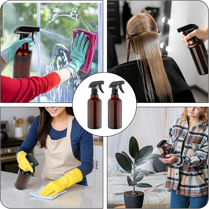 Cosywell Glass Spray Bottles 16.9oz/500ml 2 Pack Empty Spray Bottle for Cleaning Mist/Stream Heavy Duty Water Spraying Bottle for Cooking Solutions Essential Oils Hair Care(Brown)