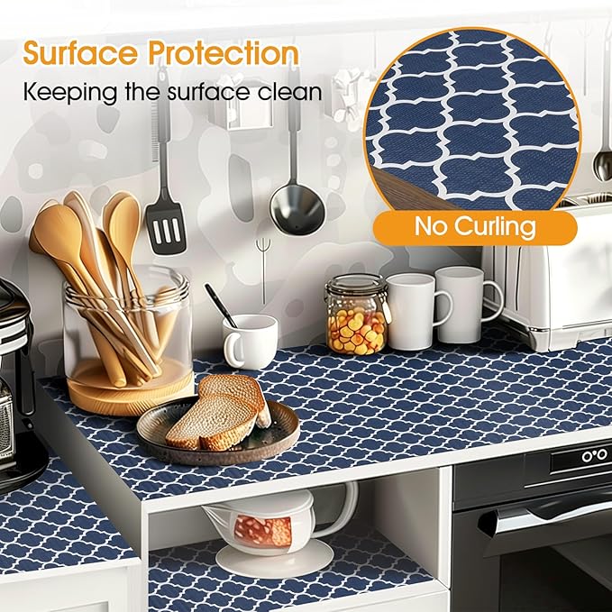 Shelf and Drawer Liner for Kitchen Cabinets Non-Adhesive, Strong Grip Non-Slip Thickened Cabinet Liners for Shelves, Waterproof Mats for Dresser Cupboard, Blue, 23 in x 10 Feet