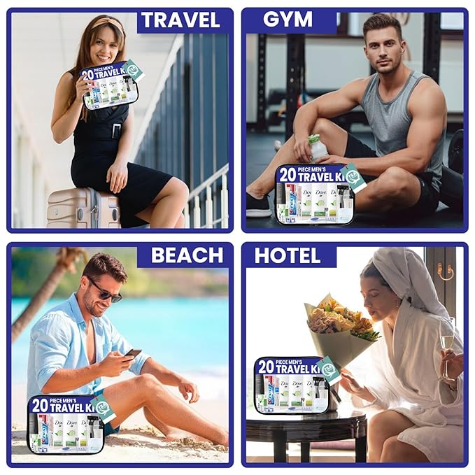 TrekTote 20 Piece Unisex Travel Hygiene Kit with Toiletries & Personal Care Essentials, TSA-Compliant, Individual and Bulk Packs Available