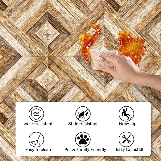 Nuxovilar Peel and Stick Vinyl Flooring, 12x12 Inch Geometric Triangle Marble-Look, Self-Adhesive Waterproof Flooring, 10 Pcs