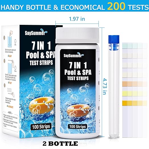 Pool Test Strips Chlorine Kit: 200 PCS 7-in-1 Hot-Tub Spa Water Pool Testing Kit for pH and More