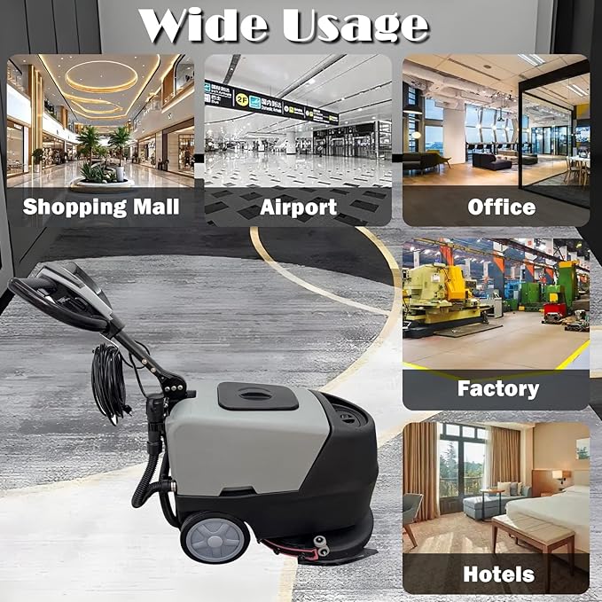 TECHTONGDA Commercial Auto Floor Scrubber Machine Walk Behind Floor Cleaning & Drying Machine with 17" Brush & 13.2 Gallons of Dual Tanks for Brushing, Polishing, Drying in Mall, Hotel, Airport 110V