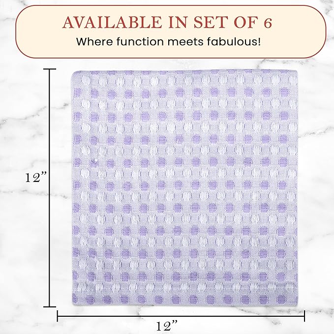 Vintage Vista 100% Cotton Dish Cloths (Pack of 6) - Dish Rags for Washing Dishes - Reusable & Highly Absorbent Kitchen Towels - Kitchen Rags for Christmas - (12" x 12" - Purple Honeycomb)