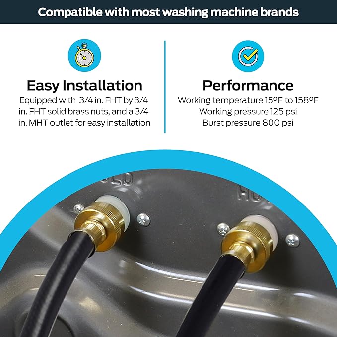 Eastman 12 Inch Rubber Washing Machine Connector, 3/4 In. FHT x 3/4 In. MHT, Y-Mixer Hose, 60349N