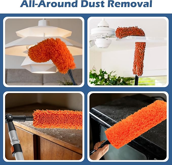 26FT High Reach Duster Kits with 5-20FT Extension Pole, Cobweb Duster with Telescoping Pole, Washable Ceiling Fan Cleaner & Window Squeegee for Glass Surfaces & High Roof