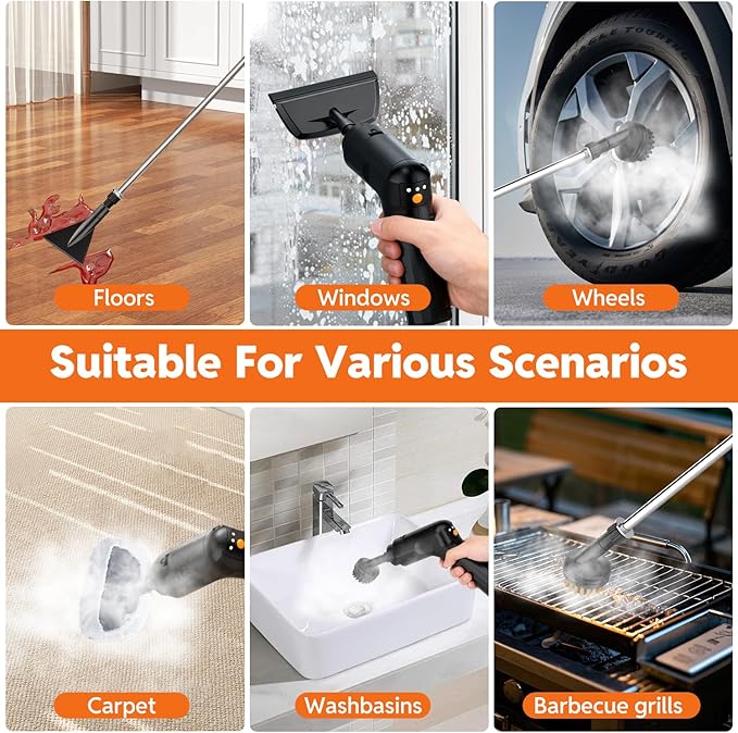 Steam Cleaner for Home & Car-2500W Portable Handheld Steamer for Cleaning with 3-Level Handle, 15s Heat-Up, Large Tank, 16 Accessories - Clean Grease, Grout, Tile, Floor, Couch, Dirt, Furniture