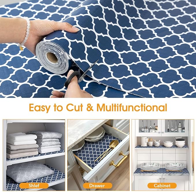Shelf and Drawer Liner for Kitchen Cabinets Non-Adhesive, Strong Grip Non-Slip Thickened Cabinet Liners for Shelves, Waterproof Mats for Dresser Cupboard, Blue, 17 in x 10 Feet