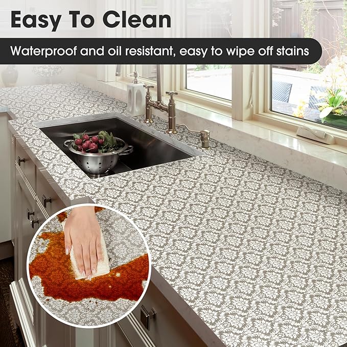 Drawer and Shelf Liner, Non-Slip Kitchen Cabinet Liners Non-Adhesive Thick Strong Grip Waterproof Washable Mats Protect Dresser Shelves Cupboard Bathroom Cabinets, Boho: Beige, 12 in X 30 FT