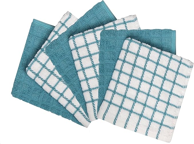 Bumble Premium Cotton Dish Cloths 12" x 12"| Aqua Design | 405 GSM | Highly Absorbent & Soft Dish Towels | 100% Natural Ring Spun Cotton Kitchen Towel Set - 6 Pack