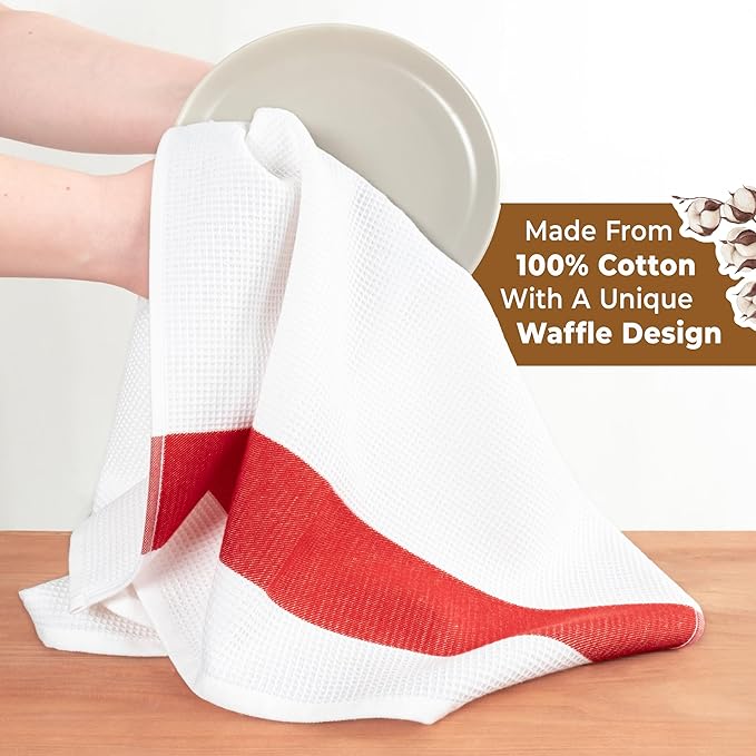 American Soft Linen Dish Towels, 100% Cotton Dish Cloths for Kitchen, 4 Packed Soft Absorbent Quick Dry Kitchen Towels, Red