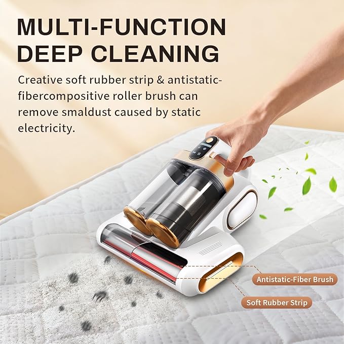 Cordless Mattress Vacuum Cleaner, 16kpa Bed Vacuum Cleaner with 253.7nm Uv-C Light & Ultrasonic Tech Dual Bins for Dust & Widen Suction Port 120w for Bed Sofa & Pet Hair