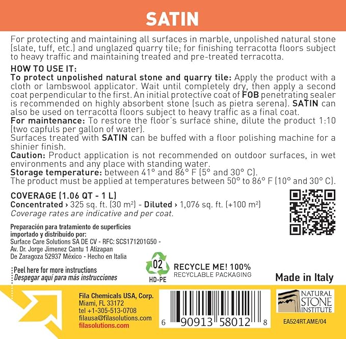 FILA Surface Care Solutions Satin Satin Finish Floor Wax, 1 QT