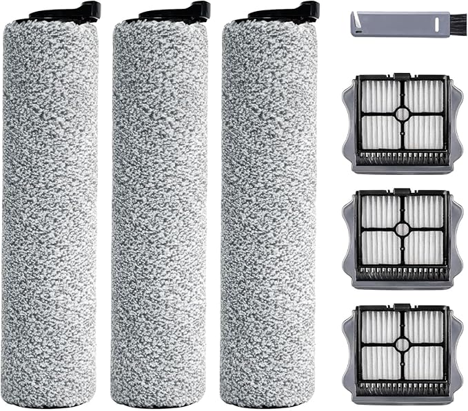 keluke Roller Brush and Filter Replacement Compatible with Tineco iFloor 3/ Floor One S3 Cordless Vacuum Cleaner, Replacement Parts Include 3 Brush Rollers, 3 Filters