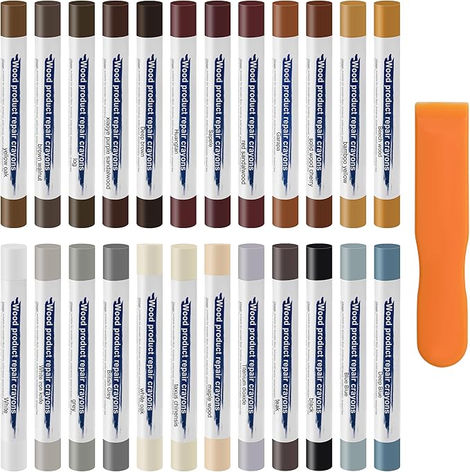 24PCS Furniture Repair Kit, Colorful Wood Filler Stick Floor Scratch Kits, Wooden Repair Wax Sticks for Repairing Scratches